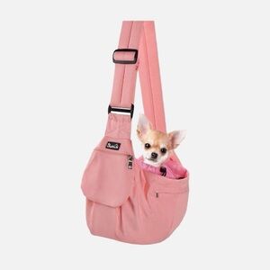 SlowTon Pink Dog Sling Carrier Adjustable Straps Pockets Travel Washable Cotton